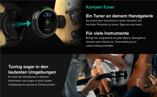 Tuner Kontakt-Tuner Gitarre Bassgitarre Violine Ukulele Umgebung Handgelenk Lieferumfang enthalten