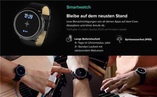 Smartwatch Lese Benachrichtigungen von all deinen Apps auf dem Core. Akzeptiere und lehne Anrufe ab